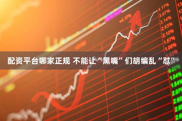 配资平台哪家正规 不能让“黑嘴”们胡编乱“怼”